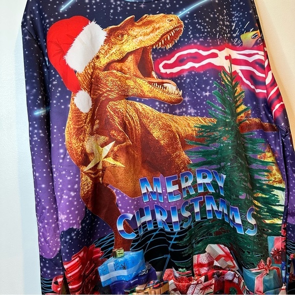 Adult Colorful Long Sleeve Pullover Dinosaur T-Rex Ugly Christmas Xmas Shirt  XL - Picture 5 of 5